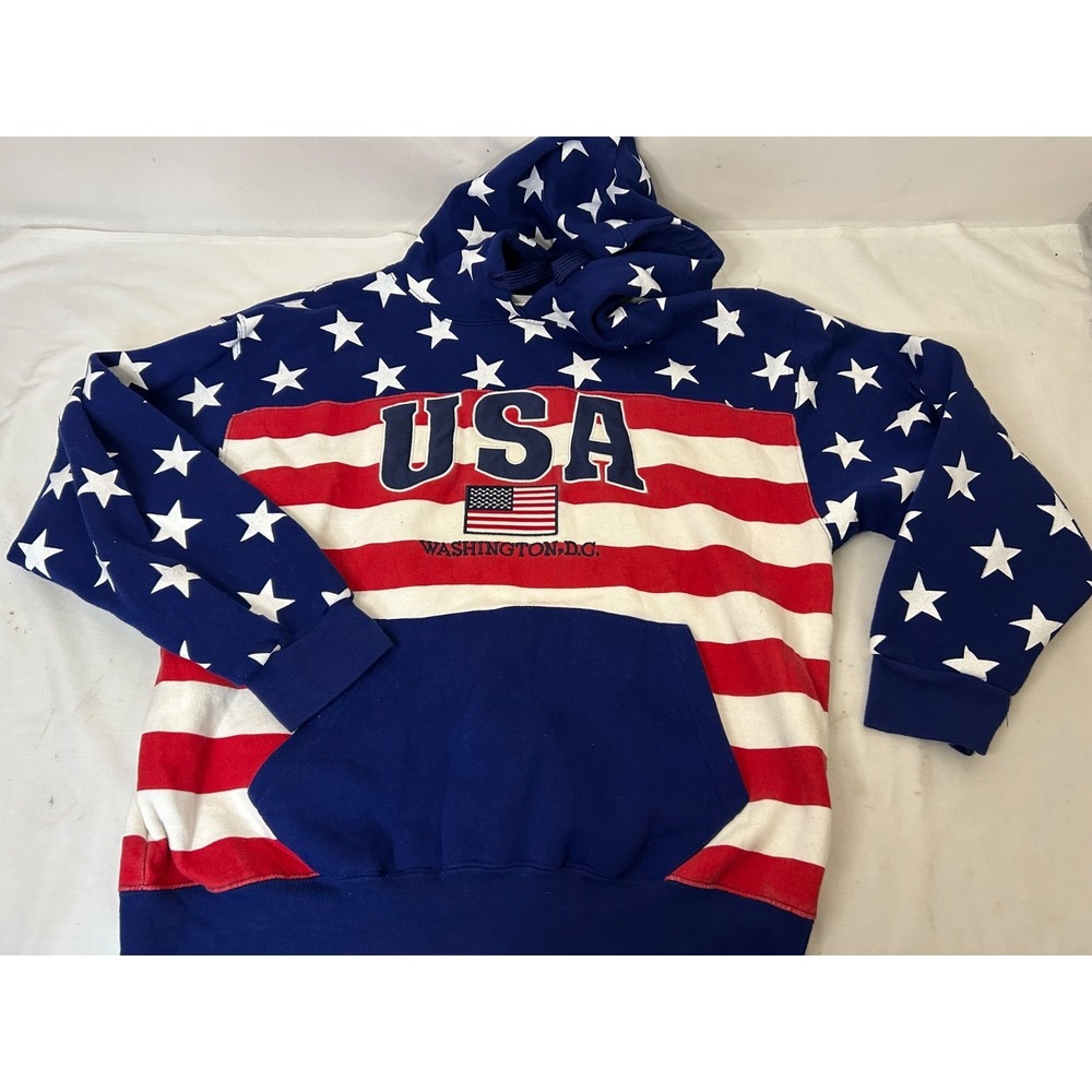 Joe's Washington DC American Red White Blue Flag USA Hands Through Hoodie Sz XL - Picture 9 of 9